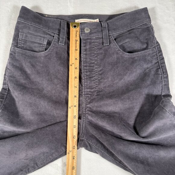 Levis Ribcage Straight Ankle Pants Women Size 27 Gray Corduroy High Rise 28x26 - Picture 4 of 16